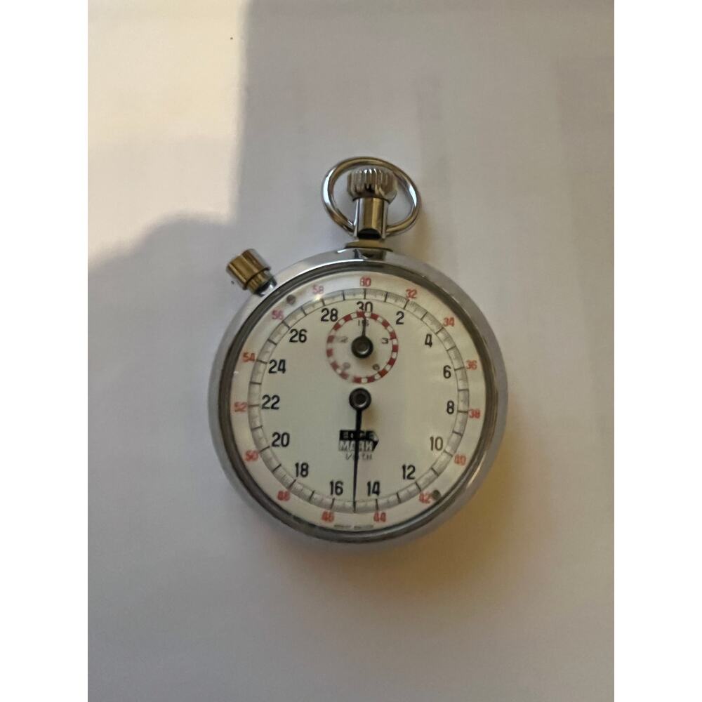 Vtg Edge-Mark 7 Jewel Mechanical Stopwatch 1/10 Sec Timer w/ Original Box